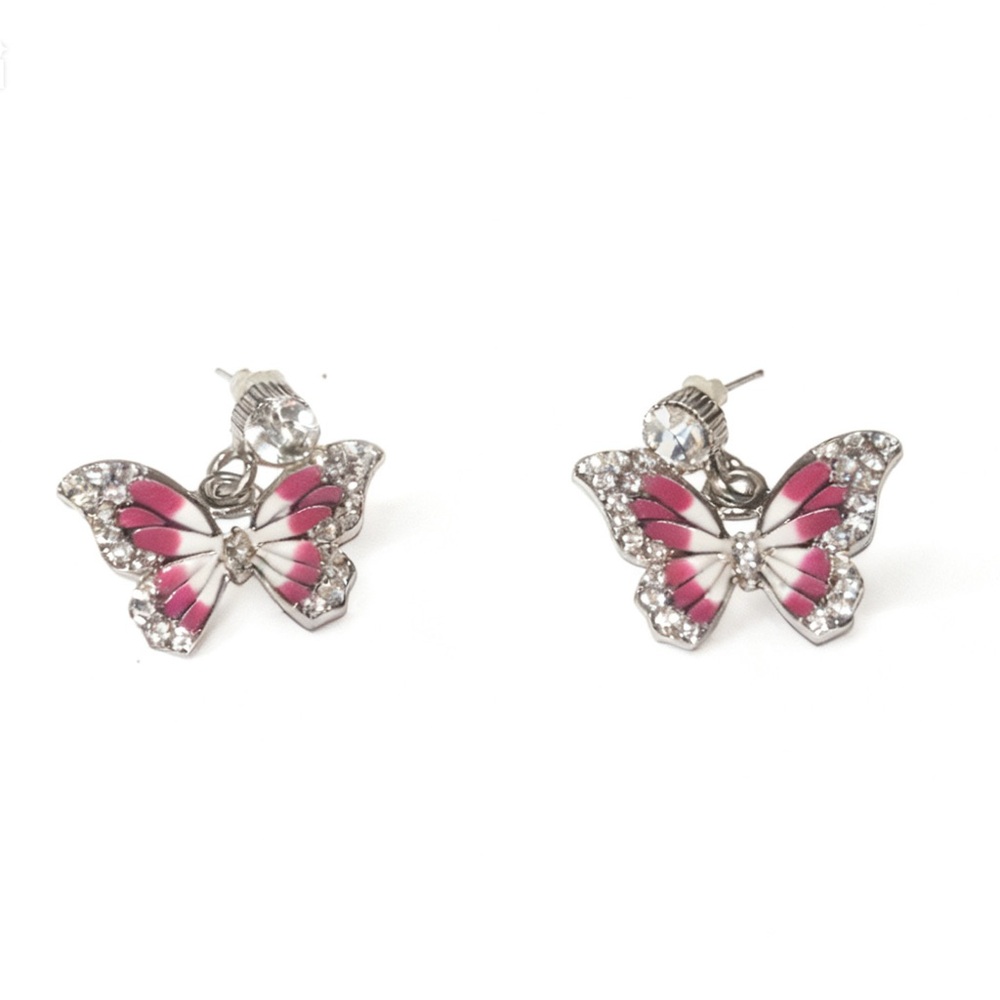 Pink Butterfly Crystal Stud Earrings - Women Jewelry